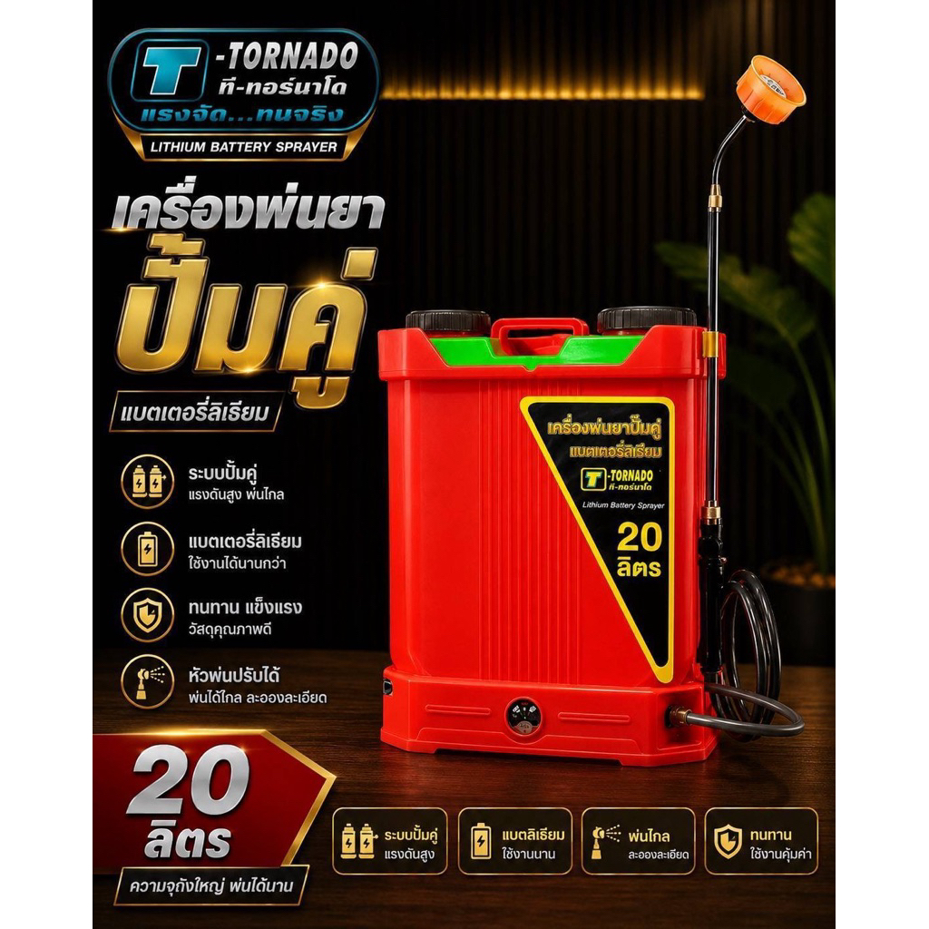 เครื่องพ่นยาเเบตเตอร์รี่ลิเธี่ยม ทอนาโด 16-20 ลิตร