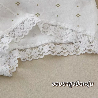 angel 🎀 กางเกงในผ้าฝ้ายผู้หญิง 🎀 เอวกลางไร้รอยต่อยืดหยุ่นสูง ขอบลูกไม้ ไม่รัดเอว ไม่หนีบก้น ช่องคลอดยาวป้องกันแบคทีเรีย