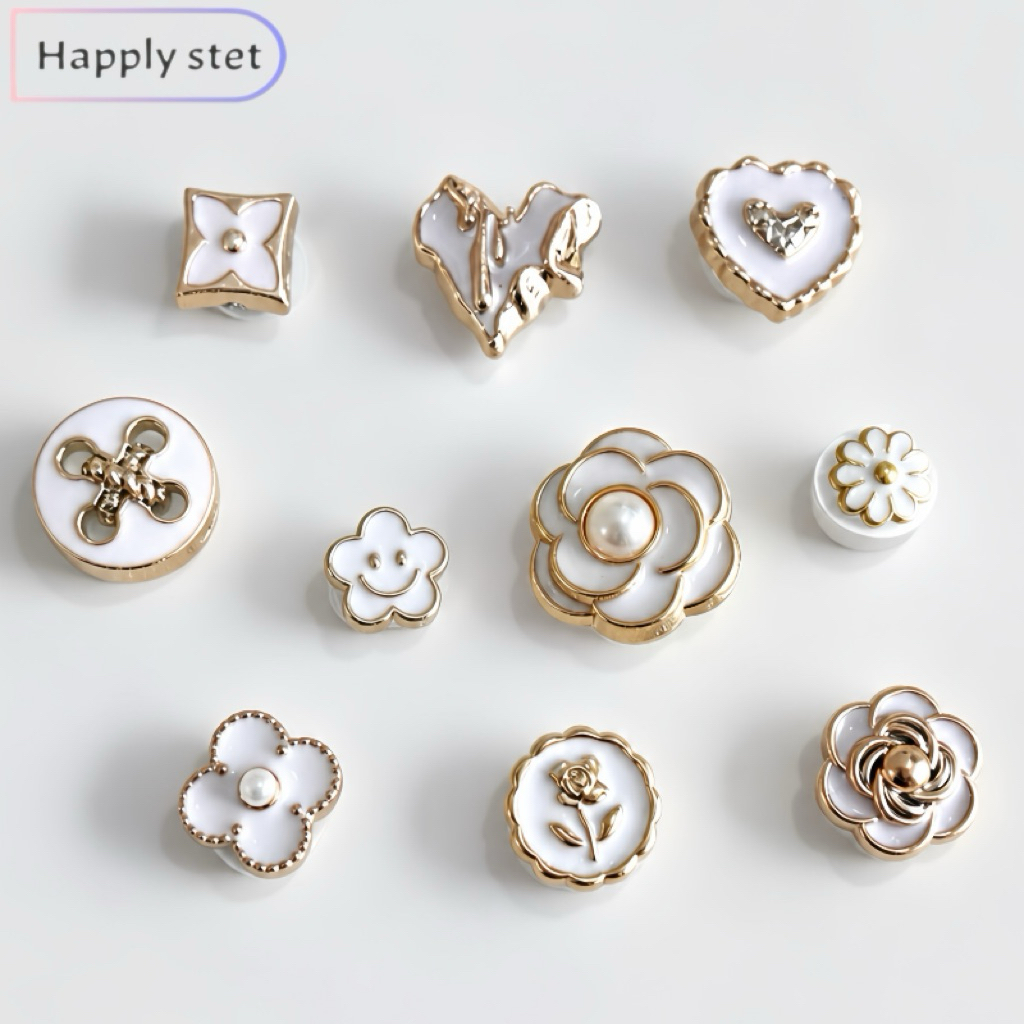 Happystep 10ชิ้น/H9แกรม (ระยิบระยับ) งานเพรช สวยหรู ดูแพง ไข่มุก*เฉพาะตัวติด(พร้อมส่ง ) จิ๊บบิท ตัวติดรองเท้า