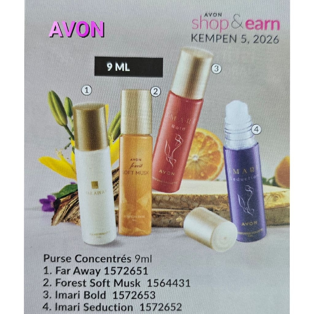 Avon น้ำหอมกลิ้ง💢ล็อตสุดท้ายก่อนหมด💢Perfume On  Purse Concentre's 9ml.สวีท ออนเนสตี้ ซีรี่ ,ไฮกุ,วีเ
