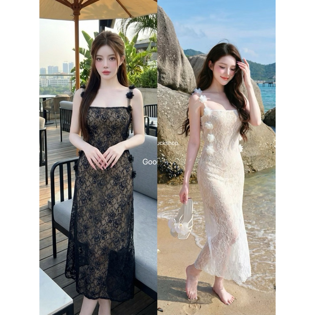 F03 เดรสยาวลูกไม้เนื้อผ้าลูกไม้ลาย ดูหรูและแพงมาก ใส่แล้วสวย