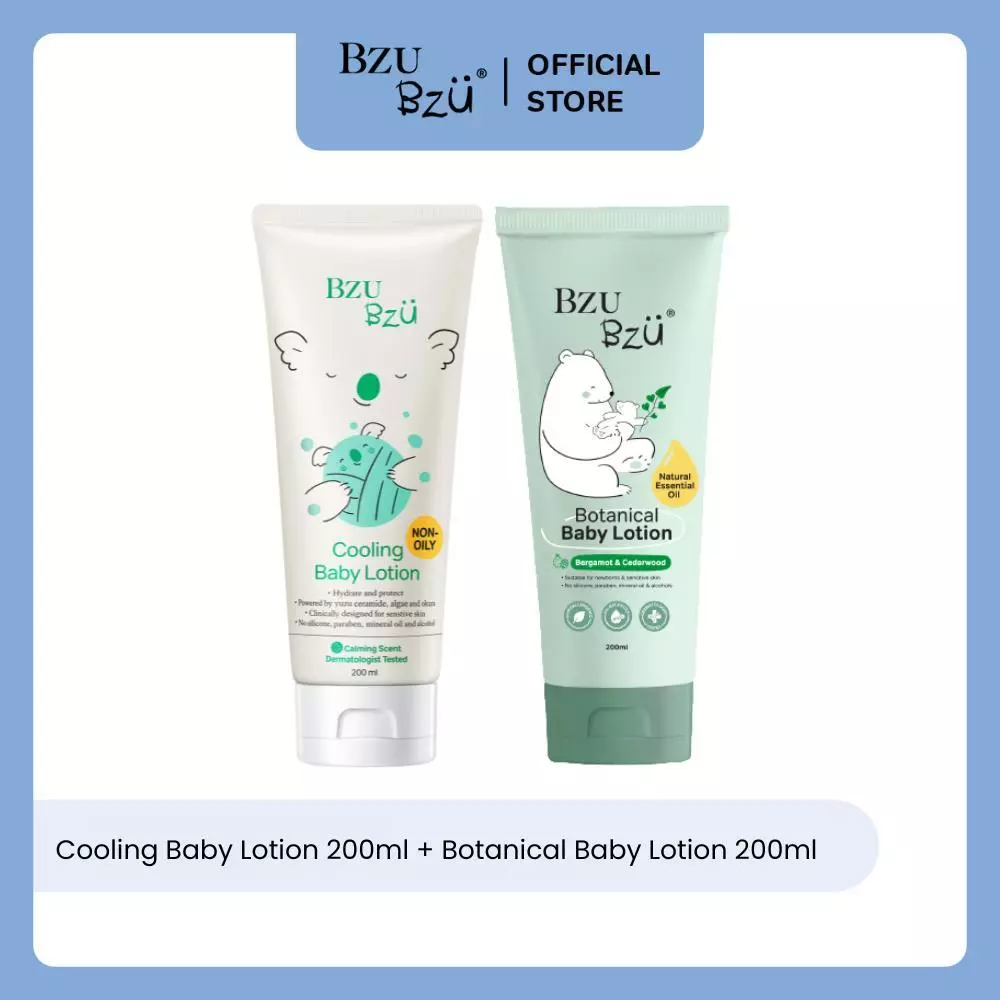 [แพ็คคู่] BZU BZU BOTANICAL Baby Lotion + Cooling Baby Lotion 200ml บีซู บีซู โลชั่นบำรุงผิวเด็กแรกเกิด ซึมไว