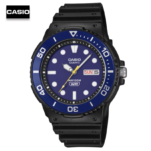 นาฬิกาข้อมือผู้ชายคาสิโอ Casio สายยางเรซิ่นสีดำ หน้าปัดสีน้ำเงิน รุ่น MRW-230H-2EVDF, MRW-230H-2E, M