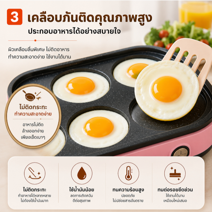SKIERกระทะทอดไข่ 3in1 ไฟฟ้าขนาด rumahเล็ก 220V 900W รูปที่ 3