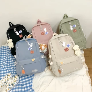 พร้อมจัดส่ง กระเป๋าเป้นักเรียนเกาหลีน่ารัก ดีไซน์เรียบง่าย สีพาสเทล