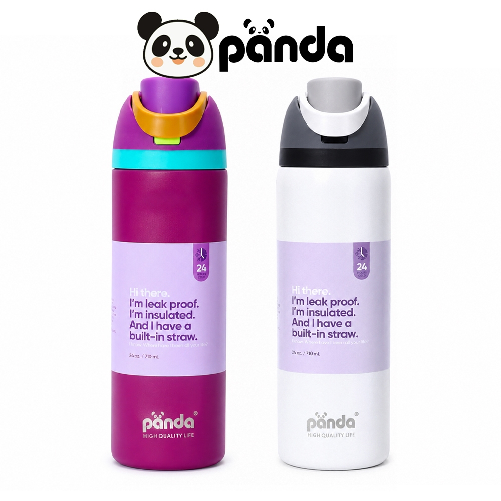 PANDA ขวดน้ำเก็บความเย็น 710ML/24OZ สเตนเลส 304 มีหูจับ มีหลอดดูด ยกดื่มได้ 8 สี