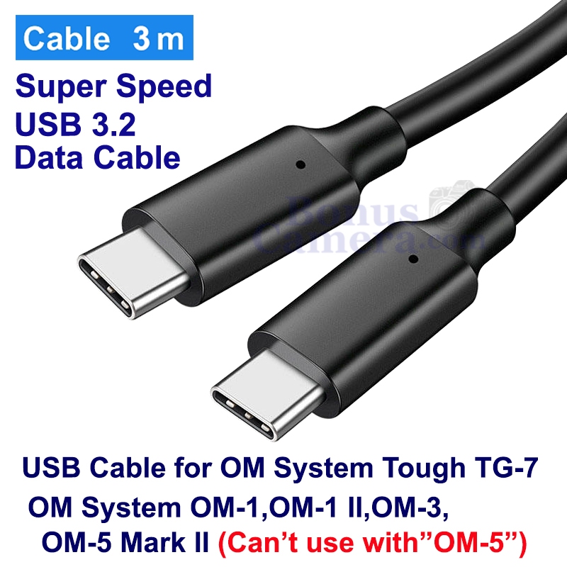 สาย USB Type C ยาว 3m ต่อ OM System OM-1,OM-1 II,OM-3,OM-5 Mark II,Tough TG-7 replaces CB-USB13 Cabl