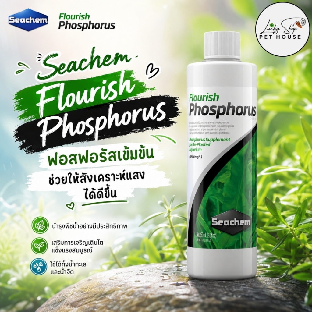 Seachem Flourish Phosphorus ฟอสฟอรัสเข้มข้น ช่วยให้สังเคราะห์แสงได้ดีขึ้น สำหรับน้ำทะเลและน้ำจืด