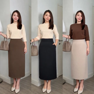 กระโปรงทรงเอยาว 31 นิ้ว มีกระเป๋า ผ้าเปเป้ (S-2XL)