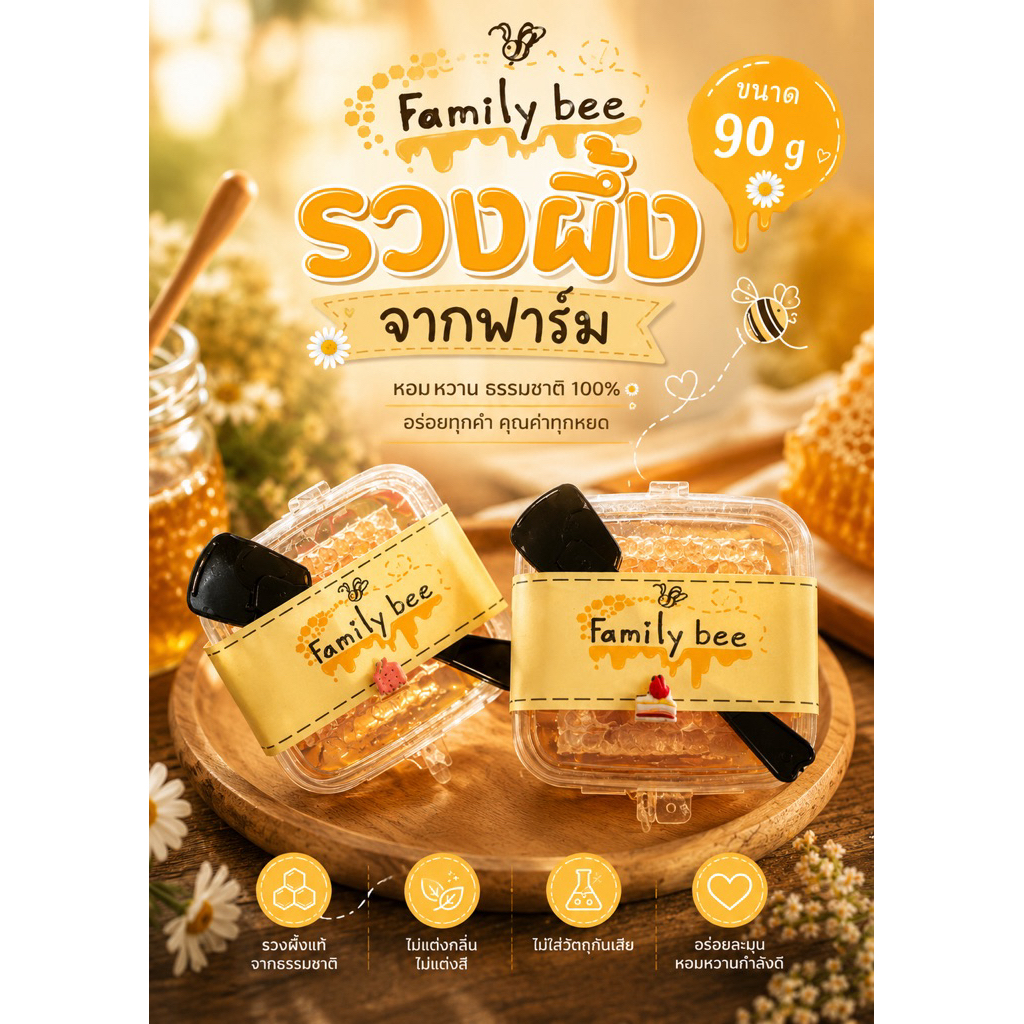 💥ราคาพิเศษ💥 รังผึ้ง รวงผึ้ง รังผึ้งสดจากฟาร์มโดยตรง🐝🍯  ขนาด90กรัม