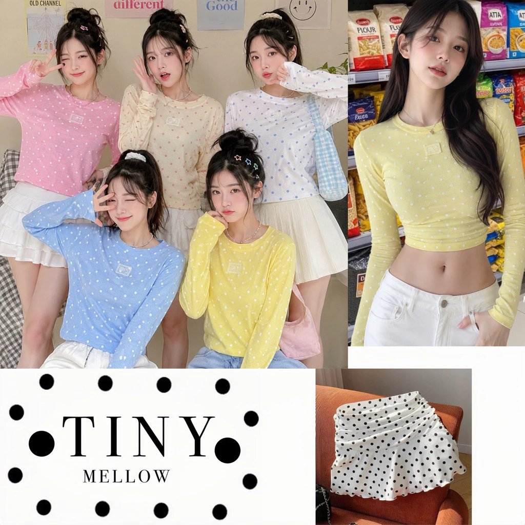 Candy CoCo - เสื้อแขนยาว เสื้อยืด ผ้าสลาฟพรีเมียมพิมพ์ลายจุด ผ้ายืดหยุ่นใส่สบาย - ( แคนดี้ )