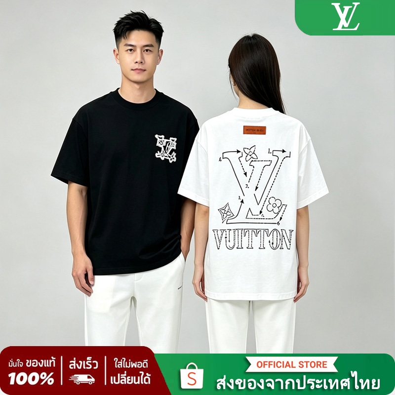 ของแท้ คอตตอน Monogram 3D Gradient Print T-Shirt loยูisvวีuiton เสื้อยืดLวีV T-Shirt Oversized แบบยู