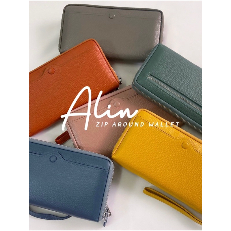DTALES Alin กระเป๋าสตางค์หนังแท้ ซิปรอบ 15สี เก็บเงินแน่นตามตำราหมอช้าง ซิปลื่น มีสายคล้องมือ