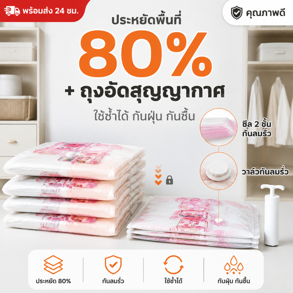 🔥พร้อมส่งในไทย✨ถุงสูญญากาศ แบบหนา สําหรับเก็บเสื้อผ้า ผ้าห่ม เหมาะกับการเดินทาง ใช้ในครัวเรือน