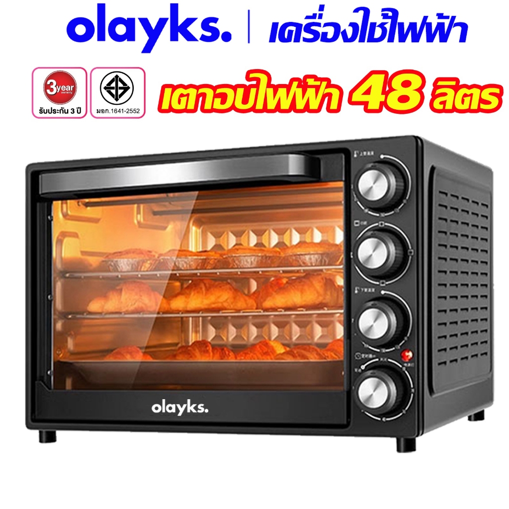 olayks เตาอบไฟฟ้า ขนาดใหญ่ 48L ควบคุมไฟบน-ล่าง เตาอบเบเกอรี่ เตาอบอเนกประสงค์