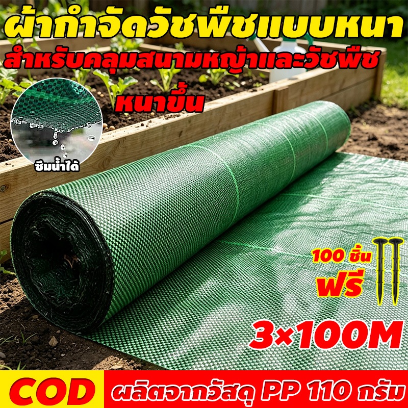 พลาสติกคลุมดินหนาขึ้น ผ้าคลุมหญ้า พลาสติกคลุมวัชพืช ขนาด 2x50 1x100 2x100สำหรับป้องกันหญ้าและจ ตะปูฟรี