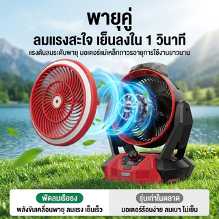 【TurSpid】พัดลมพกพา พัดลมไร้สาย 12 นิ้ว ปรับแรงลมได้ มีไฟ LED สำหรับแบตเตอรี่ 6000 รอบต่อนาที พัดลมตั้งโต๊ะ พัดลม【COD】