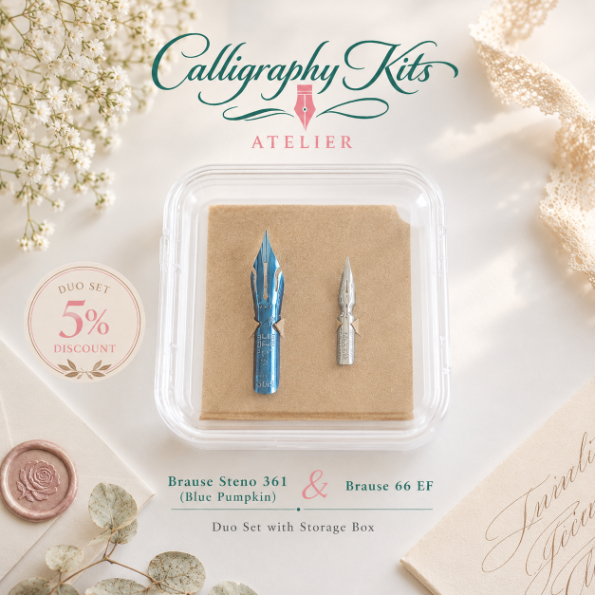 Brause Steno 361 (Blue Pumpkin) + Brause EF66 Nib Set | Copperplate & Spencerian | Acrylic Box | Brause Duo Pack Save 5%
