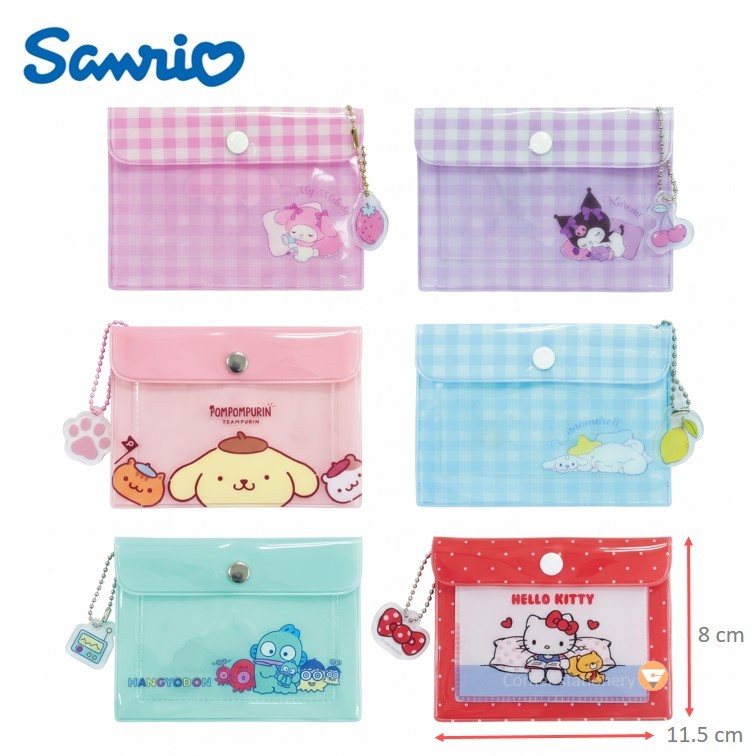กระเป๋าใบเล็ก ลาย Sanrio ลิขสิทธิ์แท้ ติดกระดุม รุ่น 011 ขนาด 8x11.5 ซม.ใส่เหรียญ Kitty เสียบบัตรได้
