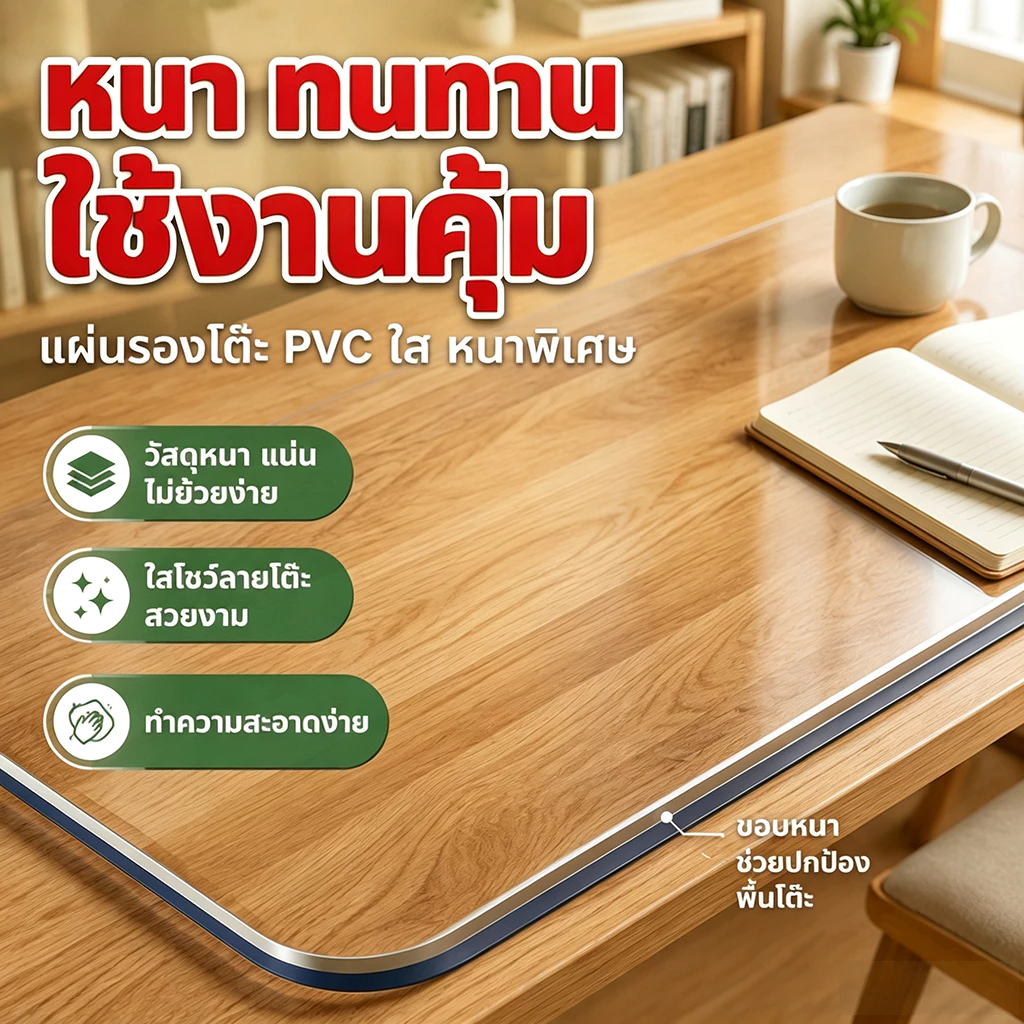 🏆สินค้าพร้อมส่งในไทย💧วัสดุซิลิโคนใสคุณภาพสูง PVC พลาสติกปูโต๊ะ ทนน้ำมันและความร้อน ทำความสะอาดง่าย หนาพิเศษ ทนทานยิ่งขึ้