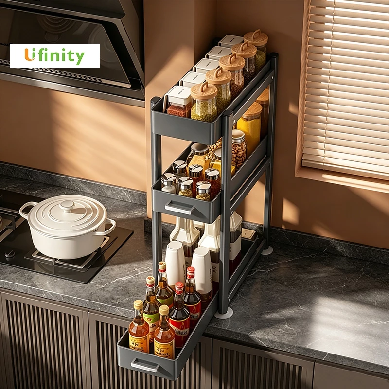 Lifinity ที่ใส่เครื่องปรุงในลิ้นชัก 2/3 ชั้น ตะแกรงสไลเดอร์แบบดึงออกง่าย สำหรับวางในช่องว่างเคาน์เตอร์