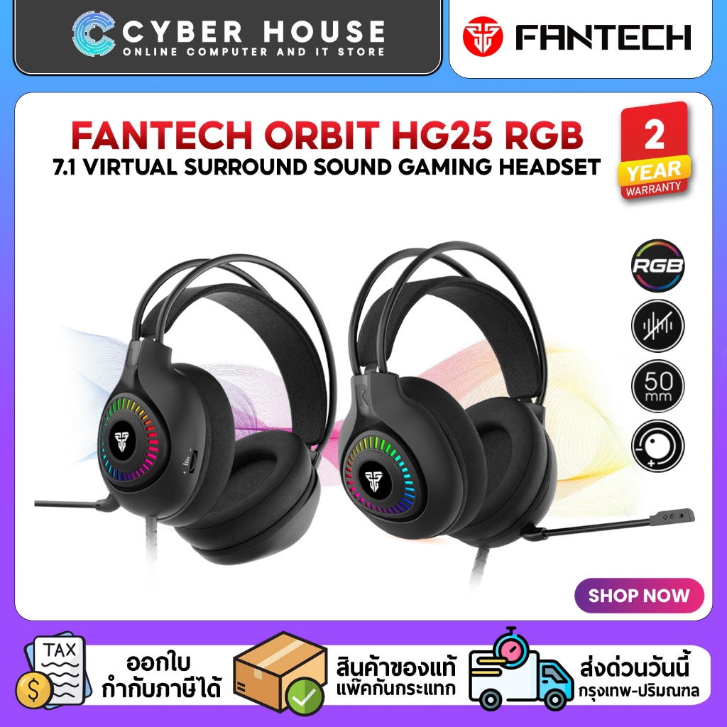 🔊FANTECH HG25 ORBIT⭐หูฟังเกมมิ่ง ระบบ 7.1 Headset Gaming ✅มีไมโครโฟนตัดเสียงรบกวนรอบด้าน 🌈มีไฟ RGB ร