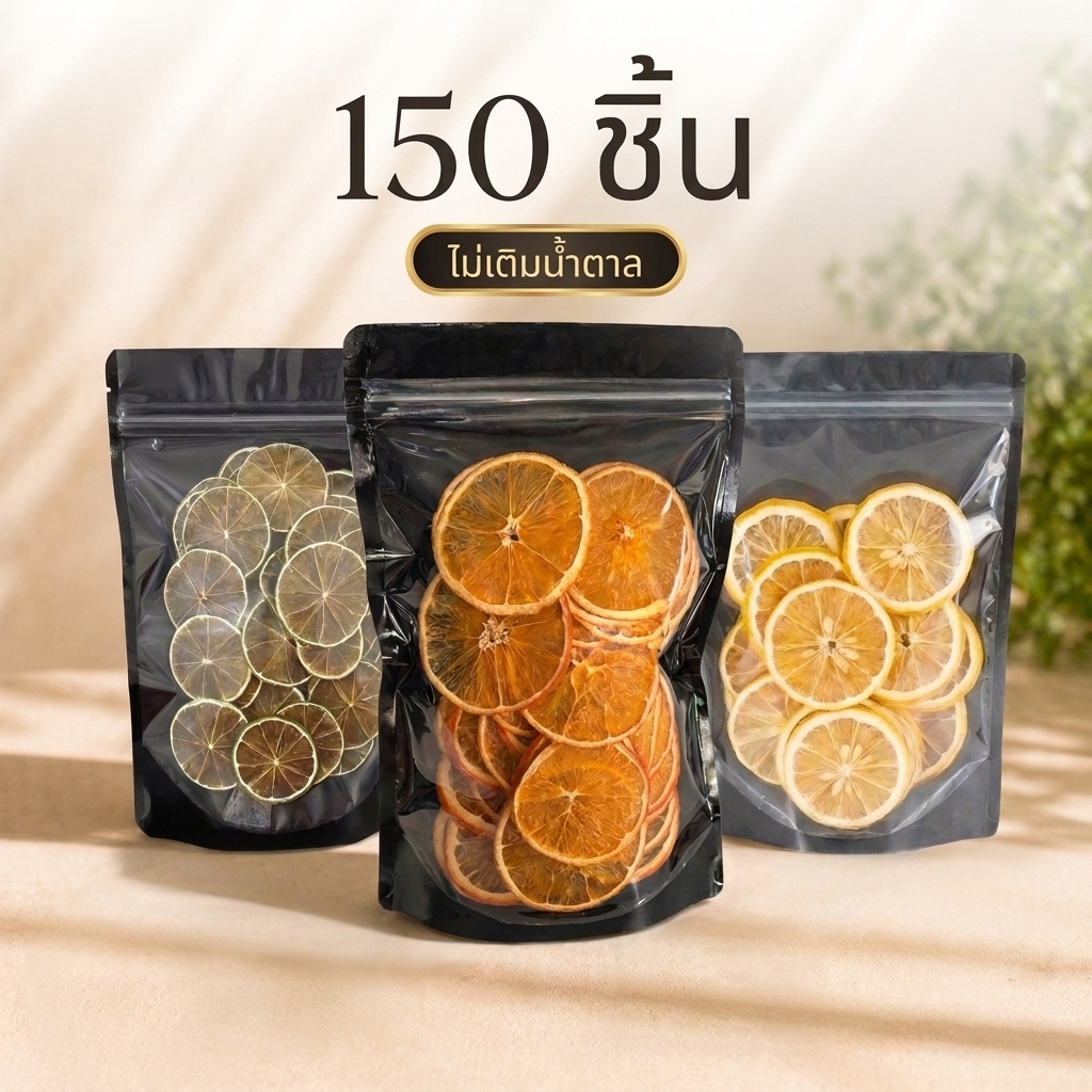 ผลไม้อบแห้งรวม 150 ชิ้น (3 ชนิด) ไม่เติมน้ำตาล เหมาะสำหรับตกแต่งและทานเล่น ส่งไว 1–3 วัน