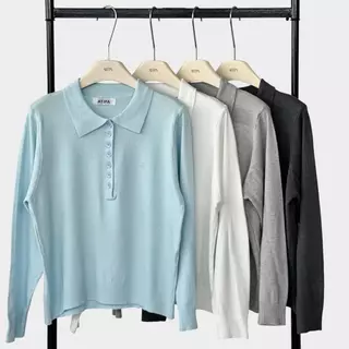 Atipashop - Regent Knit Polo เสื้อไหมพรม คอปกแขนยาว ดีเทลกระดุม ดีไซน์เรียบหรู ใส่ง่ายได้ทุกวัน
