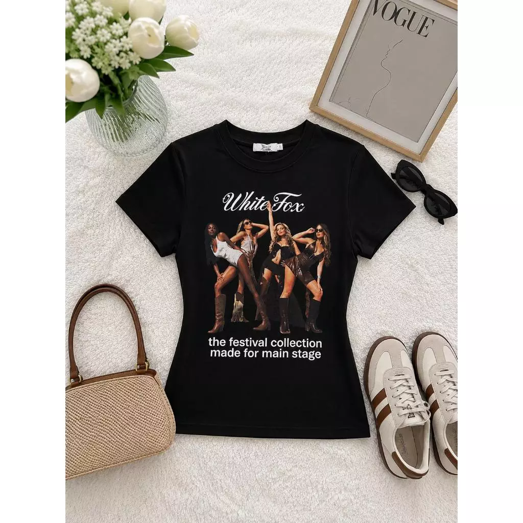 231-232 -233 รุ่นKaia (ไคอา) เสื้อยืดBaby Tee ทรงเข้ารูป ผ้าSlipCot (สลิปคอต) คอกลมแขนสั้น ลายกราฟิกสไตล์วินเทจ