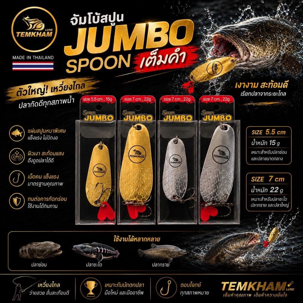 จัมโบ้สปูน เต็มคำ สปูน Spoon jumbo TEMKHAM กระสูบ ชะโด