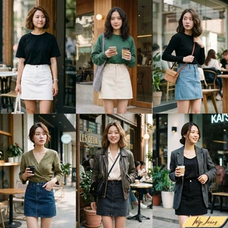 กระโปรงยีนส์สั้นเอวสูง ทรงเอสไตล์มินิมอล ใส่เที่ยวคาเฟ่ สุภาพเรียบหรู แมตช์ง่ายได้ทุกชุด K01