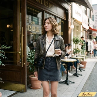 กระโปรงยีนส์สั้นเอวสูง ทรงเอสไตล์มินิมอล ใส่เที่ยวคาเฟ่ สุภาพเรียบหรู แมตช์ง่ายได้ทุกชุด K01