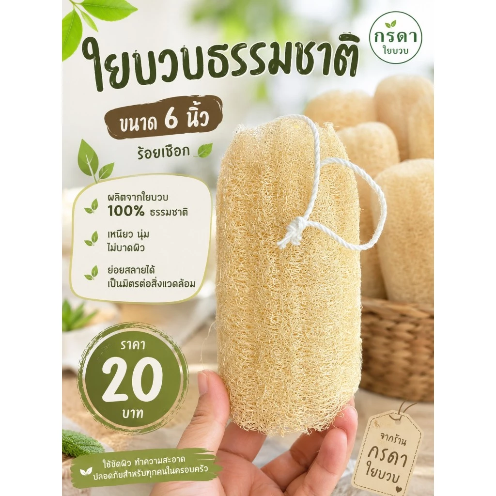 ใยบวบ ขนาด 6 นิ้ว ร้อยเชือก ใยหนา