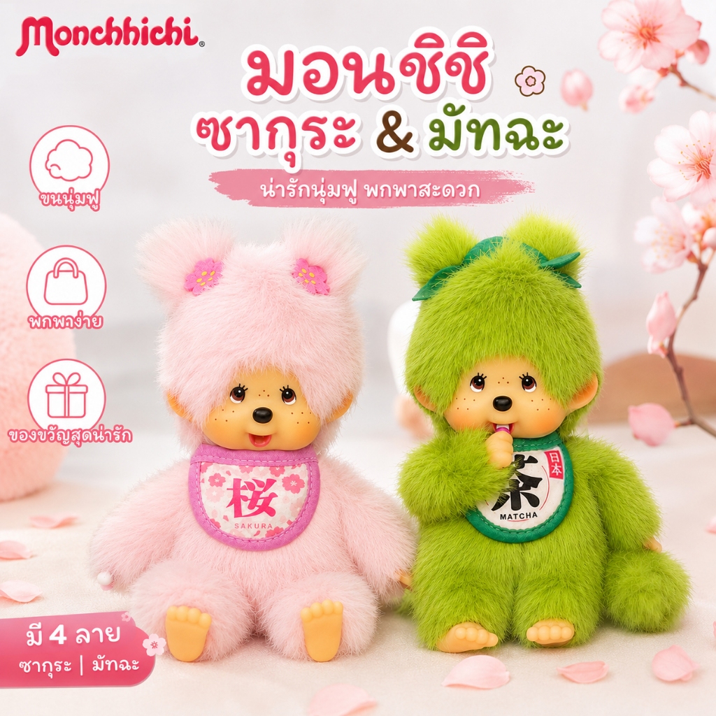 Monchhichi | Matcha พวงกุญแจตุ๊กตา💚Sakura💗พร้อมส่งในไทย พวงกุญแจการ์ตูน มอนชิจิ สะสม ห้อยกระเป๋าเก๋  ซากุระ มัทฉะ