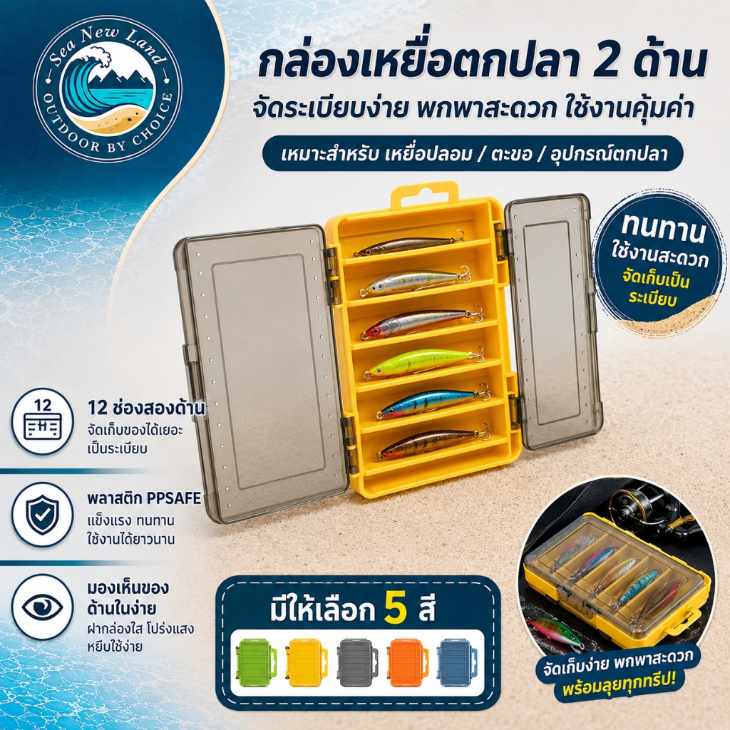 กล่องเก็บเหยื่อปลอม 2 ด้าน กล่องตกปลา เหมาะสำหรับใช้กับตัวเบ็ด เหยื่อปลอม และเหยื่อตกปลาประเภทต่างๆ