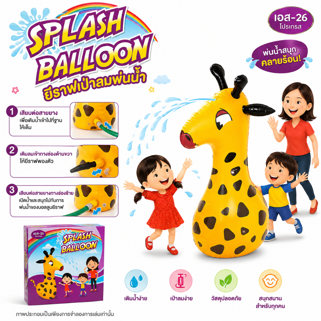 Splash Balloon ยีราฟเป่าลมพ่นน้ำ ขนาด 80x35 ซม.