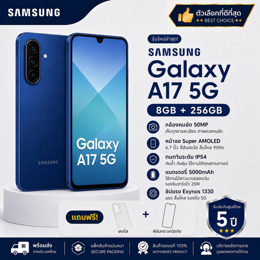 Samsung Galaxy A17 5G 8GB+256GB กล้อง 50MP แบต 5000mAh จอใหญ่ พร้อมส่ง