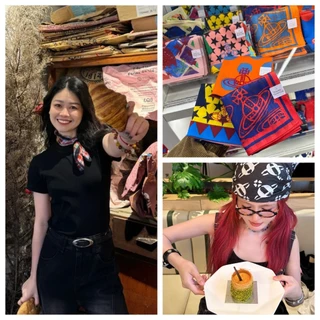 [เคาน์เตอร์ญี่ปุ่น] ผ้าพันคอไหม ViVienne Westwood ผ้าเช็ดหน้า ผ้าเช็ดหน้าสี่เหลี่ยมเล็ก สไตล์ Saturn ลายจุด