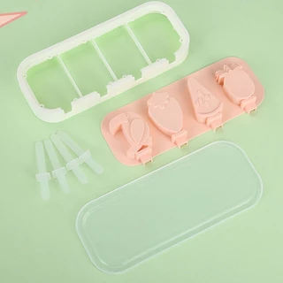 แม่พิมพ์ไอศกรีมซิลิโคน 4 ช่อง DIY ทำไอติม ถอดง่าย ล้างสะดวก มาพร้อมไม้ไอติม ทำน้ำแข็งได้