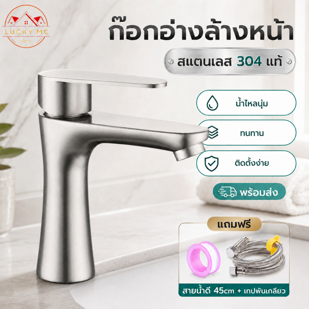 ก๊อกน้ำ อ่างล้างหน้า สแตนเลส 304 แท้