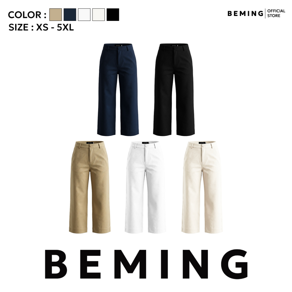 Bemingpants094(XS–5XL) - BEMING Wide Pants - กางเกงขายาวทรงเบสิคดีไซน์เรียบคลาสสิกในลุคมินิมอลและลุคสุภาพ App