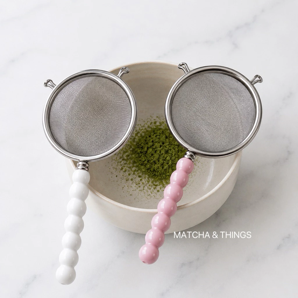 ที่ร่อนมัทฉะสแตนเลส 80 Mesh ด้ามลูกปัด สีพาสเทล | Matcha Sifter by Matcha & Things Pastel Color
