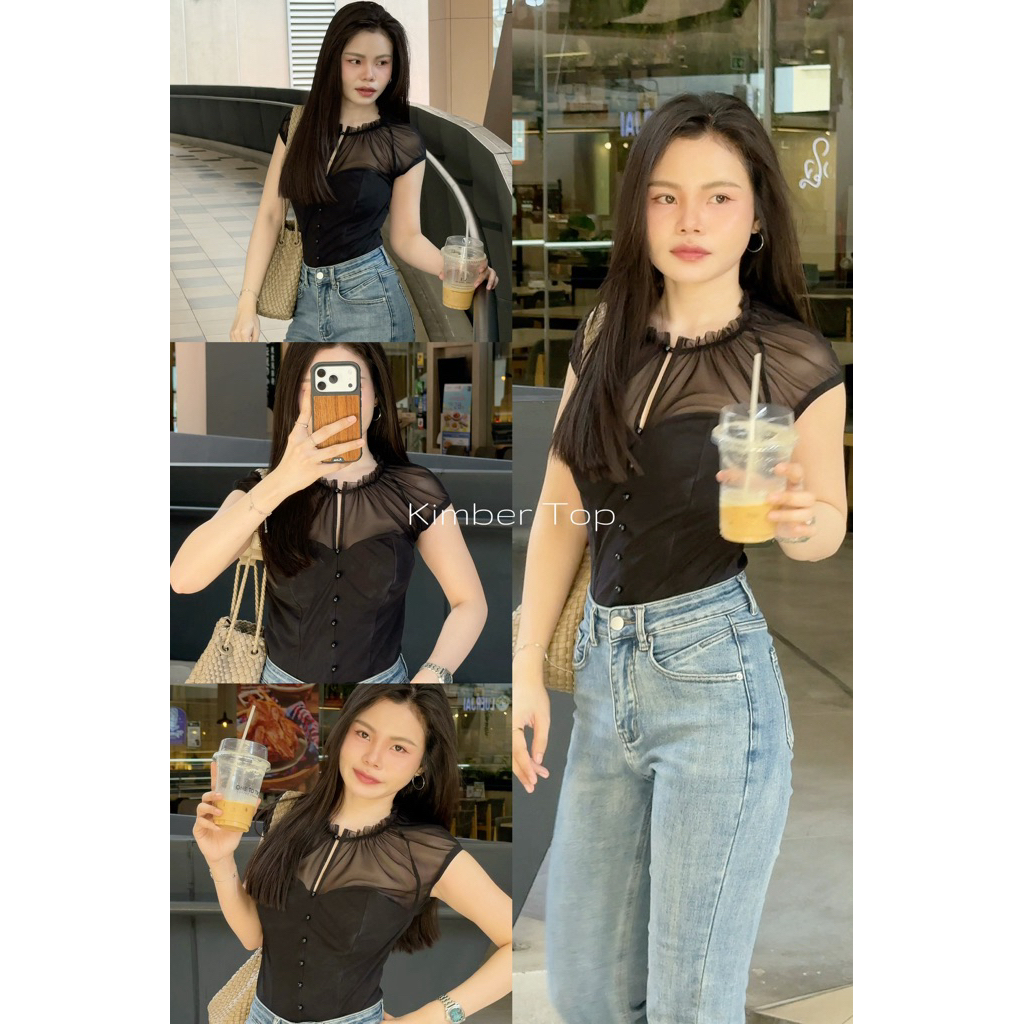 พร้อมส่ง✅TORR.BRAND - KIMBER TOP เสื้อคอระบายจับจีบ ผ้าตาข่ายนุ่มพิเศษ มีซับใน ยืดหยุ่นได้  ดีไซน์คลาสสิก