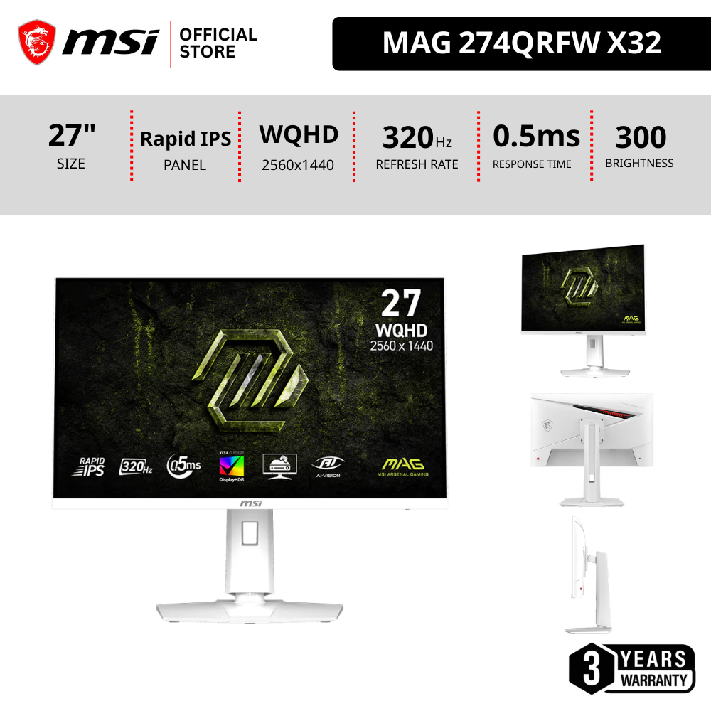 [Pre-เข้า25Sep] MSI MAG 274QRFW X32 จอเกมมิ่ง สีขาว Monitor IPS 2560 x 1440 (WQHD) 27นิ้ว จอคอมพิวเต