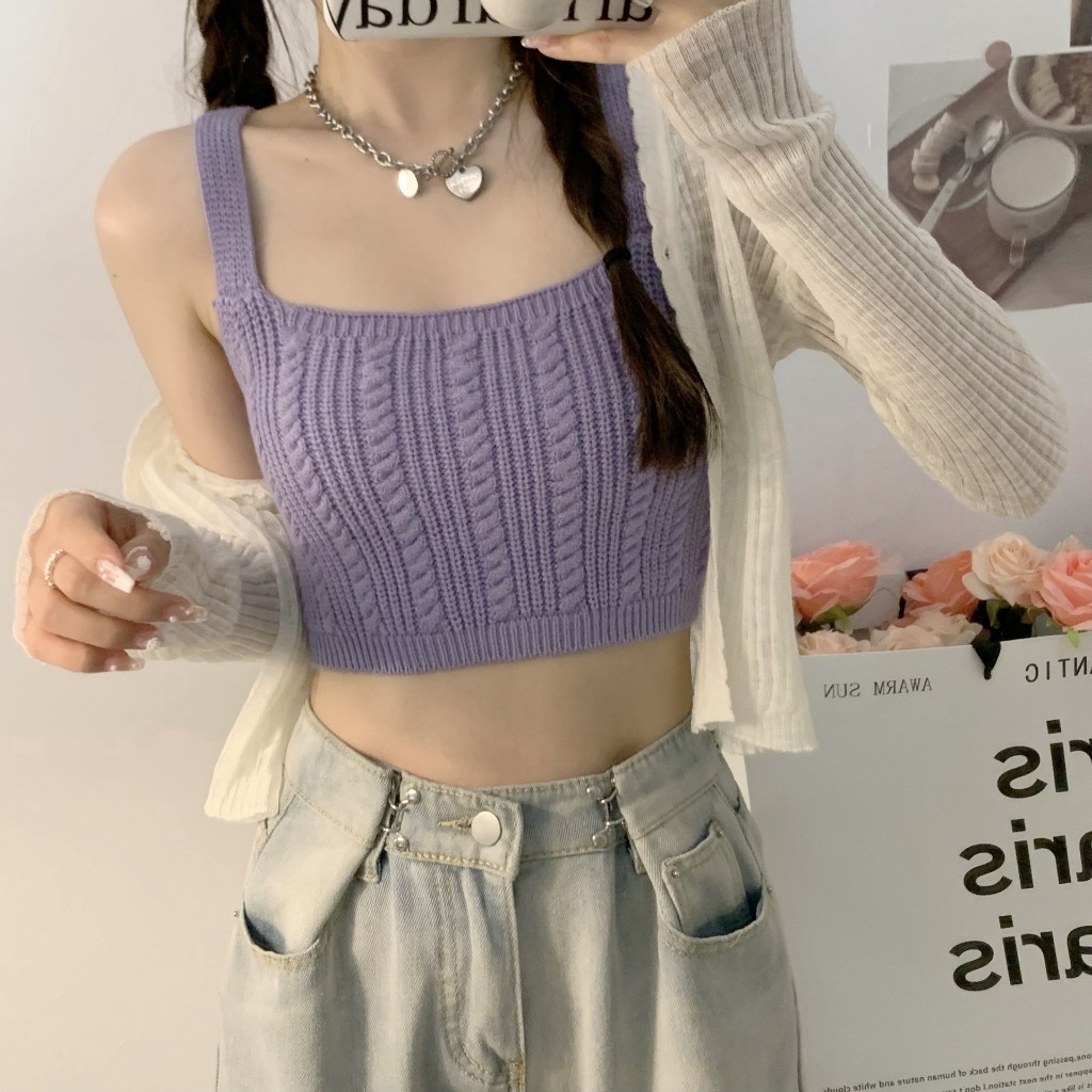 𝑩𝒓𝒂𝑩𝒓𝒂𝑩𝒓𝒂 f-116 เสื้อครอป สายเดี่ยว ไหมพรม รูปที่ 7