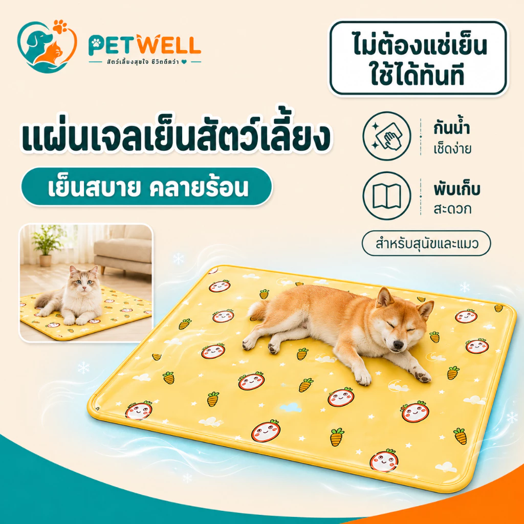 สัตว์เลี้ยง PETWELL ที่นอนเจลเย็น สำหรับสัตว์เลี้ยง เบาะนอนสุนัข แผ่นเจลเย็นแมวสุนัข ที่นอนแม