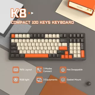 FREEWOLF K8 ภาษาไทย/อังกฤษ คีย์บอร์ดไร้สาย Mechanical keyboard แป้นพิมพ์เล่นเกม สําหรับIOS PC มือถือ