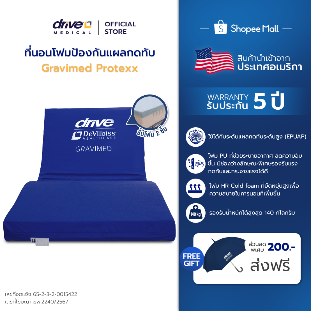 ที่นอนโฟม ป้องกันแผลกดทับ 2 Layer ระดับสูง รุ่น Gravimed Protexx รับประกันศูนย์ไทย 5 ปี