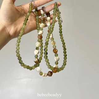 Olive-brown 🫒🥥 สร้อยลูกปัดอะคริลิค โทนสีเขียว-น้ำตาล | สร้อยลูกปัดหินเทียม