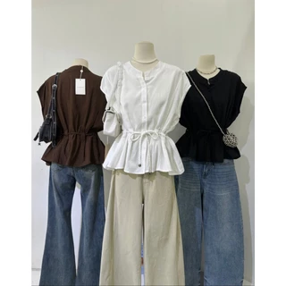 # M1913 — Blouse สไตล์มินิมอลสุดหรู ดีเทลคอปกตั้งเล็ก ๆ ทรงหลวมสบาย